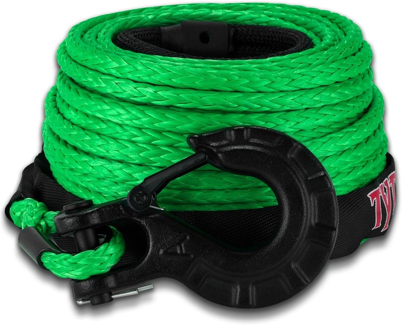 TYT Synthetic Winch Rope 3/8" X 92' with Hook, 27000LBS Synthentic Winch Cable Kit with Protective Sleeve for 4WD Off Road Vehicle Truck SUV Jeep (Green) - Image 1